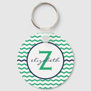 Green Chevron Monogram Keychain
