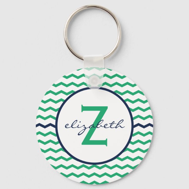 Green Chevron Monogram Keychain (Front)