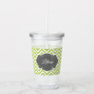 Green Chevron Personalized Acrylic Tumbler