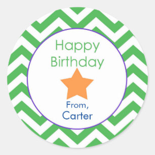 Green Chevron Personalized Birthday Gift Sticker