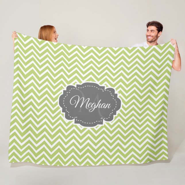 Green Chevron Personalized Fleece Blanket (In Situ)