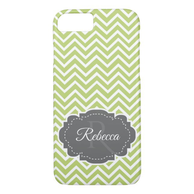 Green Chevron Personalized iPhone Case (Back)
