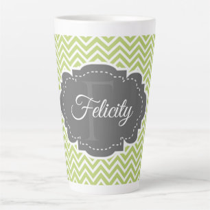 Green Chevron Personalized Latte Mug