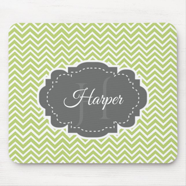 Green Chevron Personalized Mouse Pad (Front)