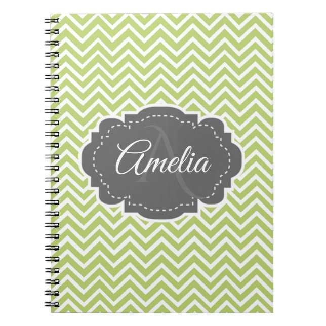Green Chevron Personalized Notebook (Front)