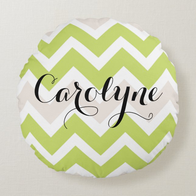 Green Chevron | Personalized Round Pillow (Front)