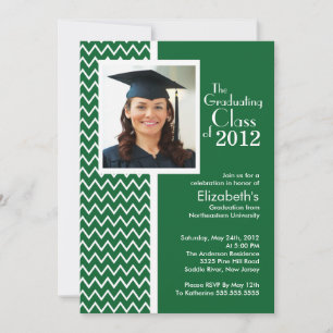 Green Chevron Photo Graduation Party Invitation