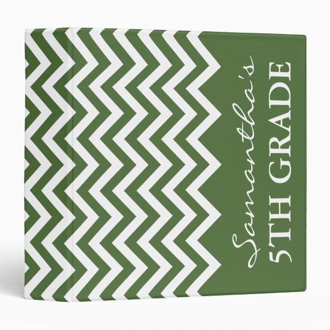 Green chevron school binder for 5th grade teacher (Front/Spine)