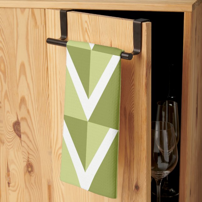 Green Chevron Stripe  Kitchen Towel (Thirds Fold)