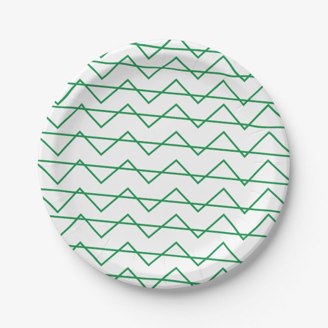 Green Chevron Stripe Pattern Party Paper Plate (Front)