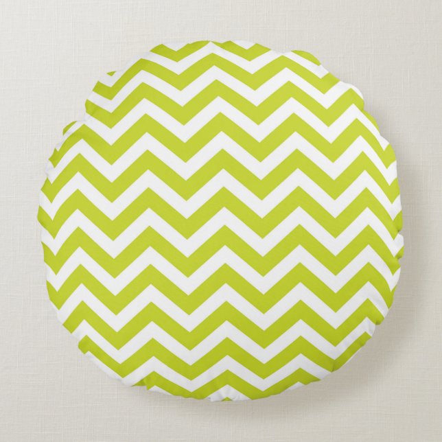 Green Chevron Stripe Pattern Round Pillow (Front)