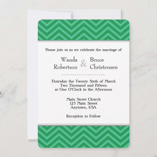 Green Chevron Wedding Invitation (Front)