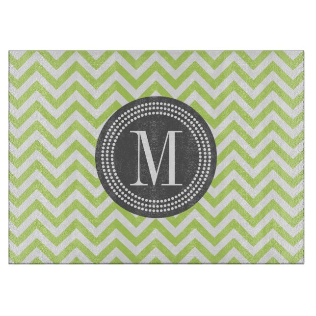 Green Chevron Zigzag Personalized Monogram Cutting Board (Front)