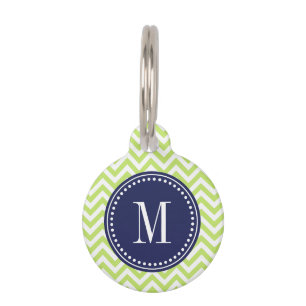 Green Chevron Zigzag Personalized Monogram Pet Tag