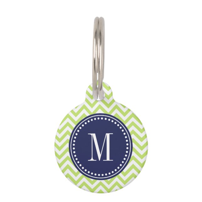 Green Chevron Zigzag Personalized Monogram Pet Tag (Front)