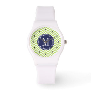 Green Chevron Zigzag Personalized Monogram Watch