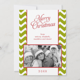 Green Chevrons Pattern Christmas Photo Holiday Card