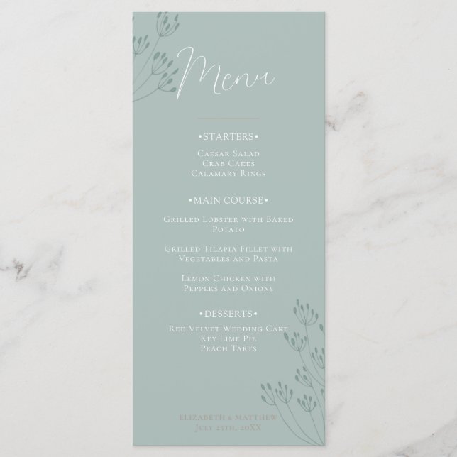 Green Chic Boho Green Wedding Menu (Front)