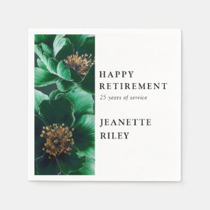 Green Chic Elegant Modern Floral Happy Retirement Napkin