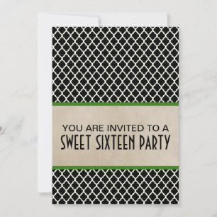 Green Chic Quatrefoil Sweet 16 Invite