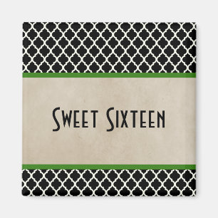 Green Chic Quatrefoil Sweet 16 Magnet