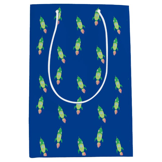 Green Childish Space Rocket  Medium Gift Bag (Front)