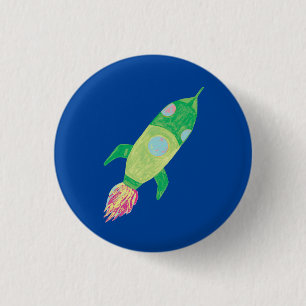 Green Childish Space Rocket Star 1 Inch Round Button