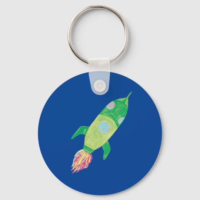 Green Childish Space Rocket Star Keychain (Front)