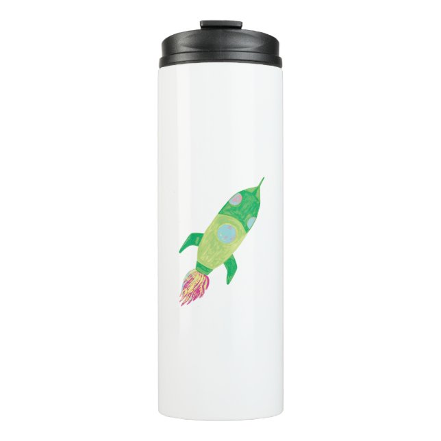 Green Childish Space Rockets  Thermal Tumbler (Front)