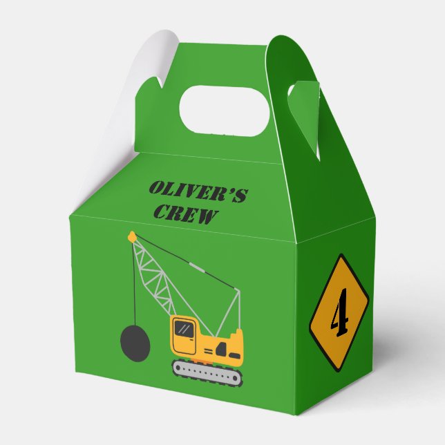 Green Children's Construction Birthday Paper  Favor Box (Front Side)