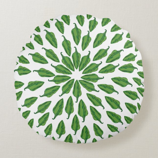 Green Chili Peppers Round Pillow (Front)