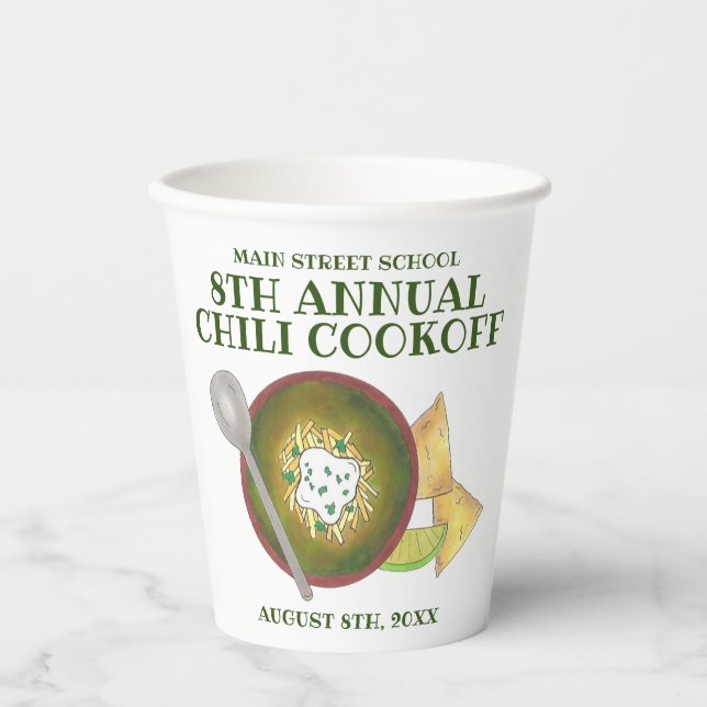 Green Chilli Verde Chili Cookoff Cook-Off Food Paper Cups (Front)