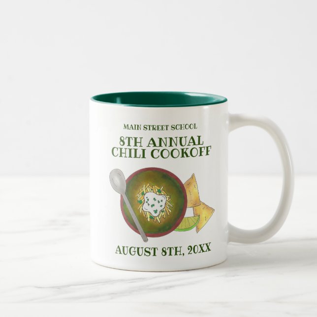Green Chilli Verde Chili Cookoff Cook-Off Food Two-Tone Coffee Mug (Right)