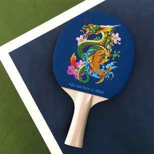 Green Chinese Dragon Koi Ping Pong Paddle
