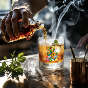 Green Chinese Dragon Koi Whiskey Glass