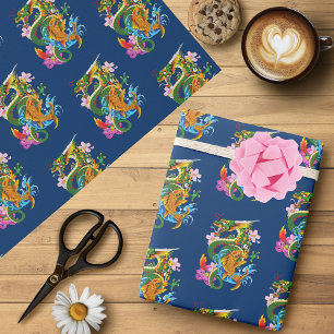 Green Chinese Dragon Koi Wrapping Paper