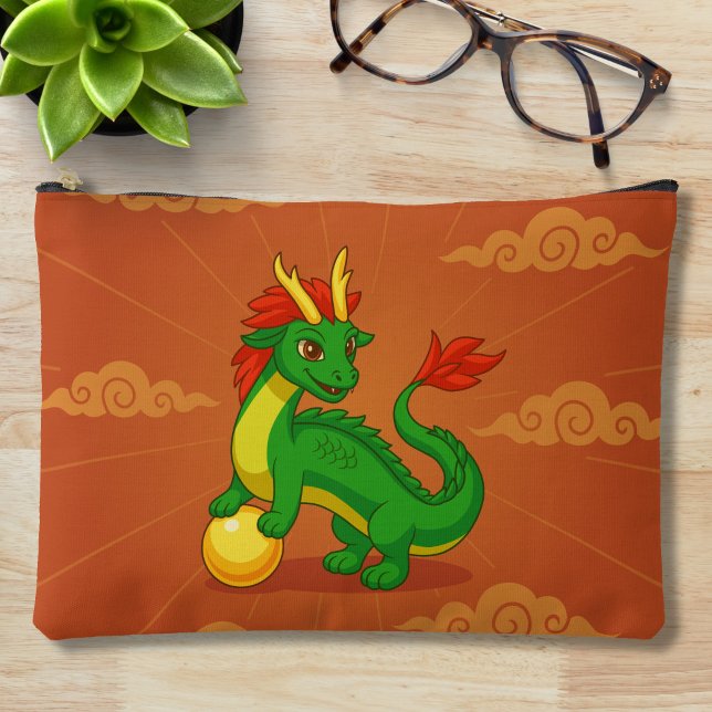 Green Chinese Dragon on Red Accessory Pouch (Creator Uploaded)