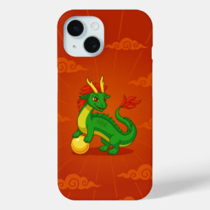 Green Chinese Dragon on Red iPhone 15 Case