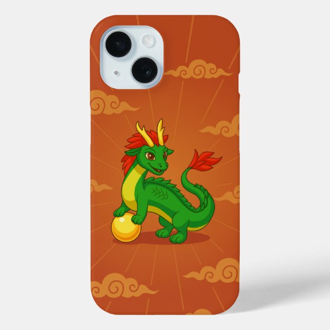 Green Chinese Dragon on Red Case-Mate iPhone Case (Back)