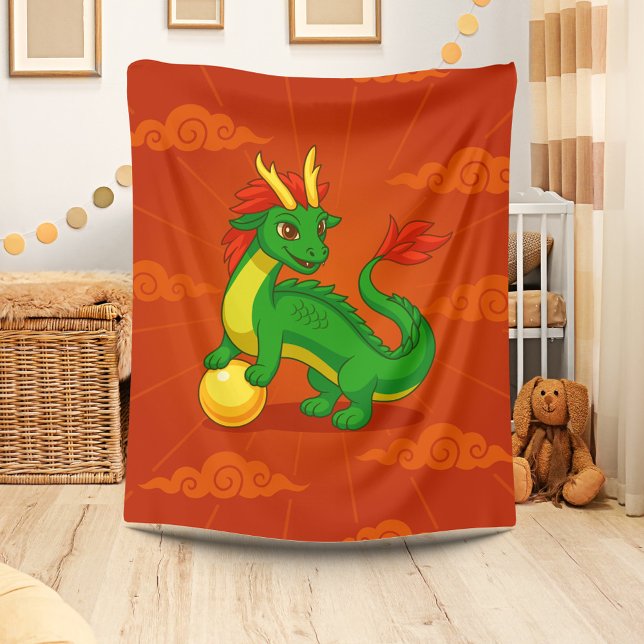 Green Chinese Dragon on Red Fleece Blanket (Creator Uploaded)