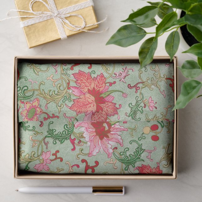 Green Chinese Floral Decoupage Tissue Paper (Gift)