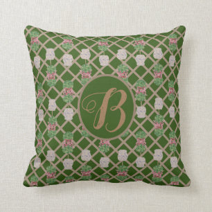 Green Chinoiserie Ginger Jar Jars Topiary Basket  Throw Pillow