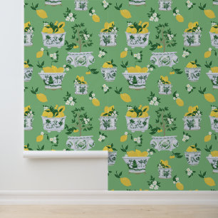 Green Chinoiserie Ginger Jar Lemon Trees Wallpaper