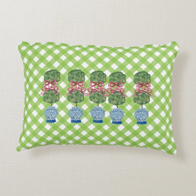 Green Chinoiserie Ginger Jars Jar Topiary Lumbar Accent Pillow (Back)