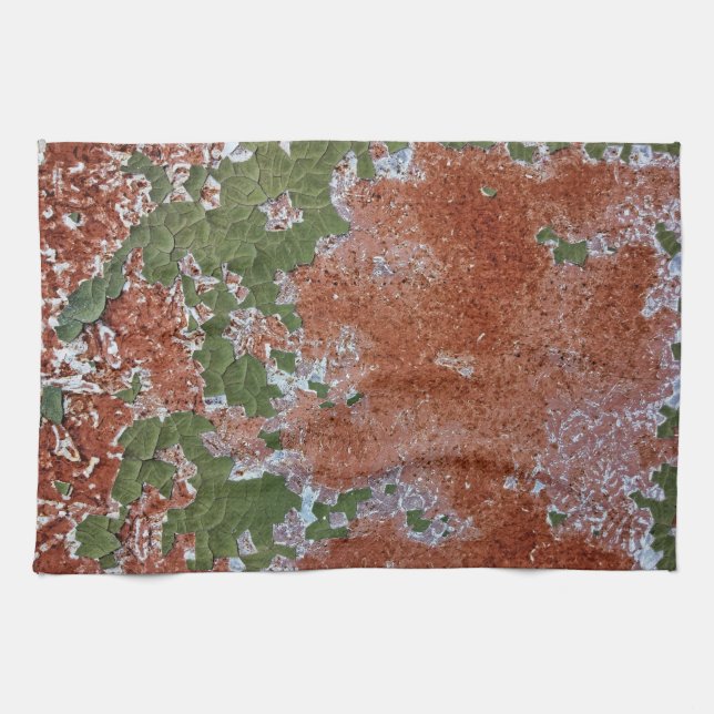 Green Chipping Paint Rusted Metal Pattern Kitchen Towel (Horizontal)