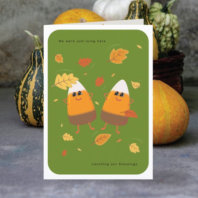Green | Chocolate Candy Corn Couple | Fall Holiday Card (Creator Uploaded)