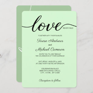 Green Christian Wedding Love Never Fails Invitation