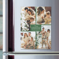 Green Christmas 4 Photo Collage Magnetic Cards