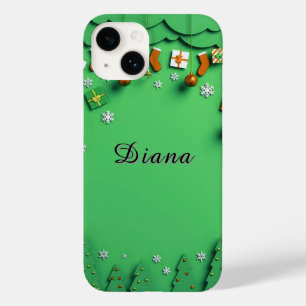 Green Christmas Background with Snowflakes Case-Mate iPhone 14 Case