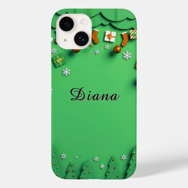 Green Christmas Background with Snowflakes Case-Mate iPhone Case (Back)